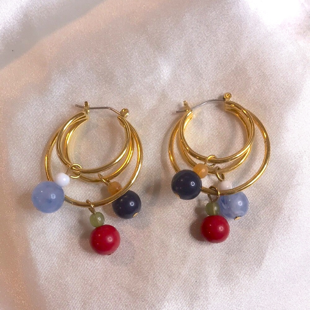 Vintage 1990’s Gold Semi Precious Gemstones & Bead Earrings